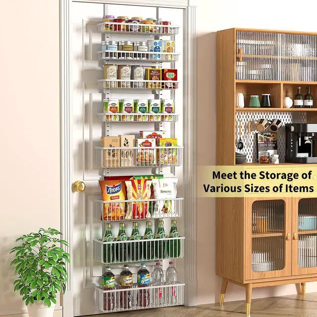 Alt view image 3 of 6 - White Over The Door Pantry Organizer, Pantry Organization and Storage, Metal Hanging Spice Rack Shelves Door, Seasoning Shelves, Laundry Room Organization, House and Kitchen Essentials