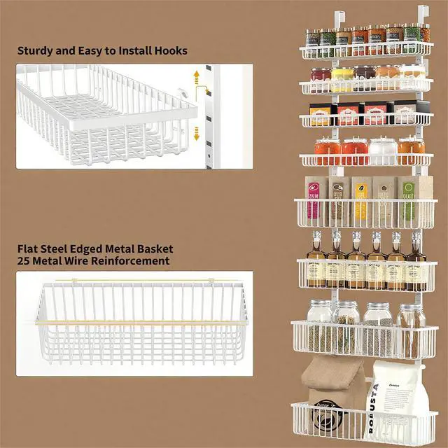 Alt view image 4 of 6 - White Over The Door Pantry Organizer, Pantry Organization and Storage, Metal Hanging Spice Rack Shelves Door, Seasoning Shelves, Laundry Room Organization, House and Kitchen Essentials