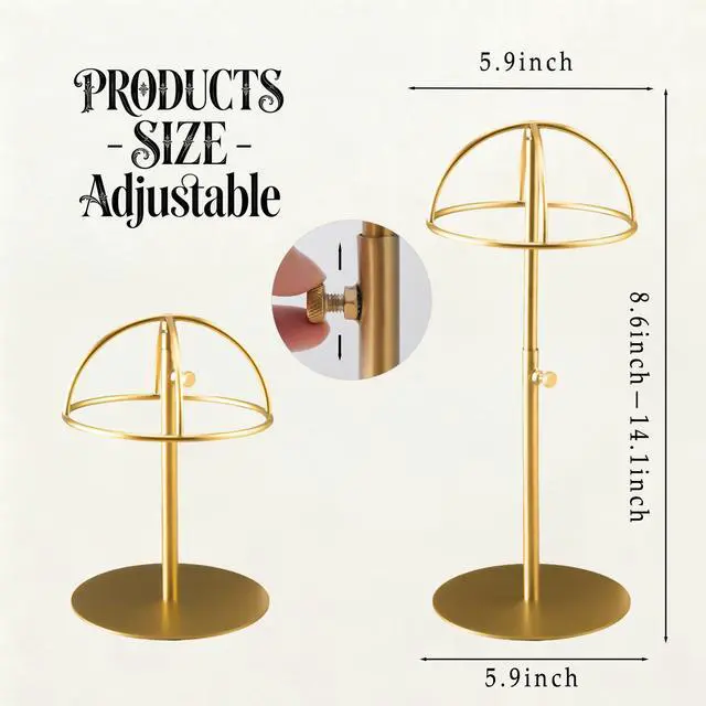 Alt view image 5 of 7 - Hat Display Stand 2PCS Stainless Steel Brushed Nickel Titanium Hat Stand Metal Golden Adjustable Height Cap Rack Showcase Fingerprint Resistant for Home Boutique Retail Store