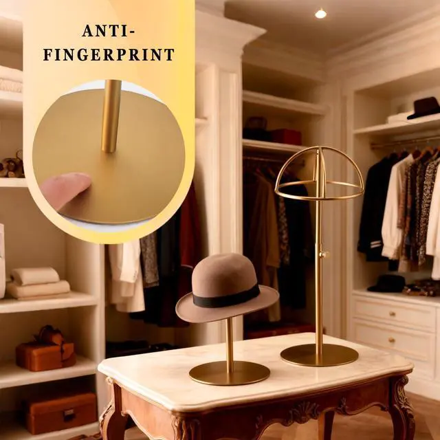 Alt view image 3 of 7 - Hat Display Stand 2PCS Stainless Steel Brushed Nickel Titanium Hat Stand Metal Golden Adjustable Height Cap Rack Showcase Fingerprint Resistant for Home Boutique Retail Store