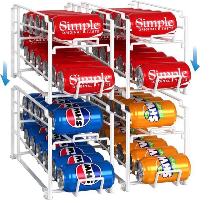 Main image of Soda Can Organizer Stackable Rack Dispenser for Pantry/Refrigerator, White, 4 Pack