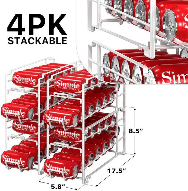 Alt view image 2 of 7 - Soda Can Organizer Stackable Rack Dispenser for Pantry/Refrigerator, White, 4 Pack