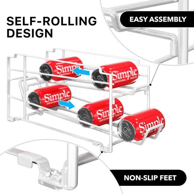 Alt view image 4 of 7 - Soda Can Organizer Stackable Rack Dispenser for Pantry/Refrigerator, White, 4 Pack
