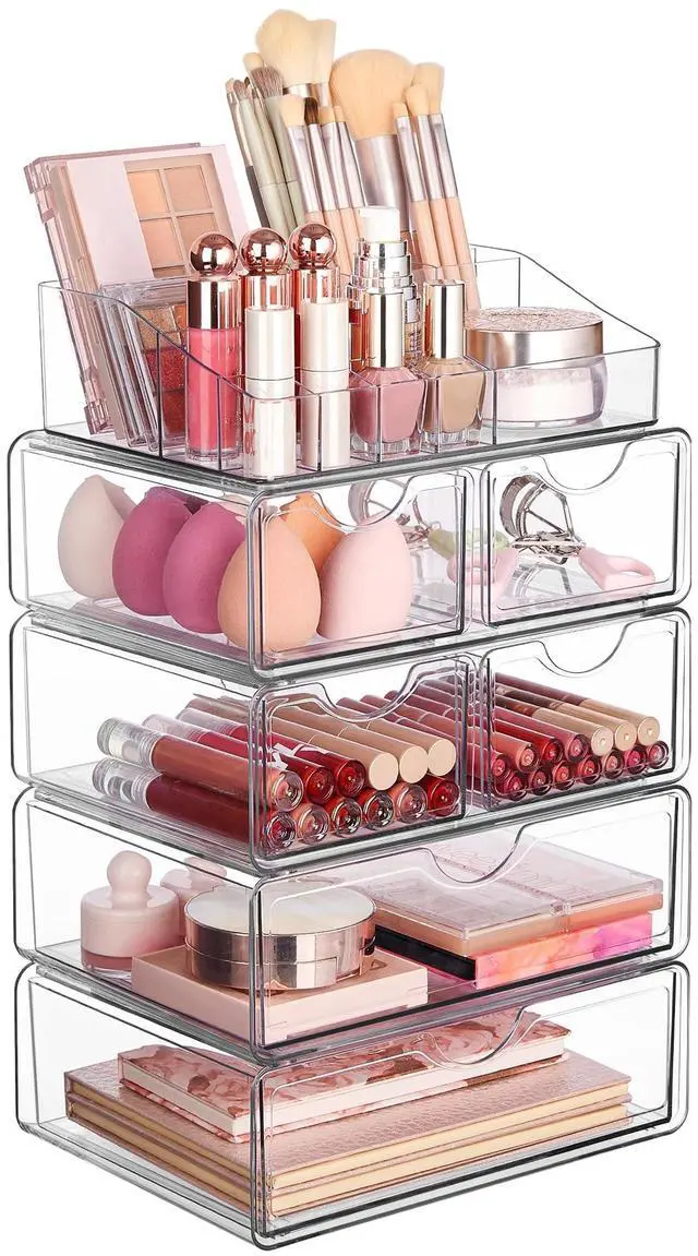 Main image of 5 Tier Clear Makeup Organizer with Drawer, Cosmetic Storage for Dresser Countertop and Bathroom Vanity, Beauty Holder for Lipstick Brush Skincare