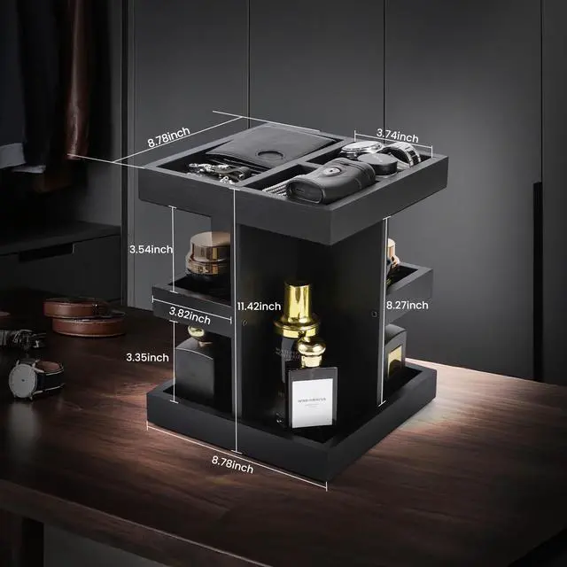Alt view image 4 of 7 - Cologne Organizer for Men,Cologne Stand,3 Tier Wooden Perfume Shelf with Rotate,Desk Organizer,Gift for Dad From Wife,Husband Boyfriend Birthday Gift Ideas,Gifts for Men