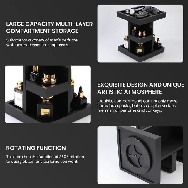 Alt view image 3 of 7 - Cologne Organizer for Men,Cologne Stand,3 Tier Wooden Perfume Shelf with Rotate,Desk Organizer,Gift for Dad From Wife,Husband Boyfriend Birthday Gift Ideas,Gifts for Men