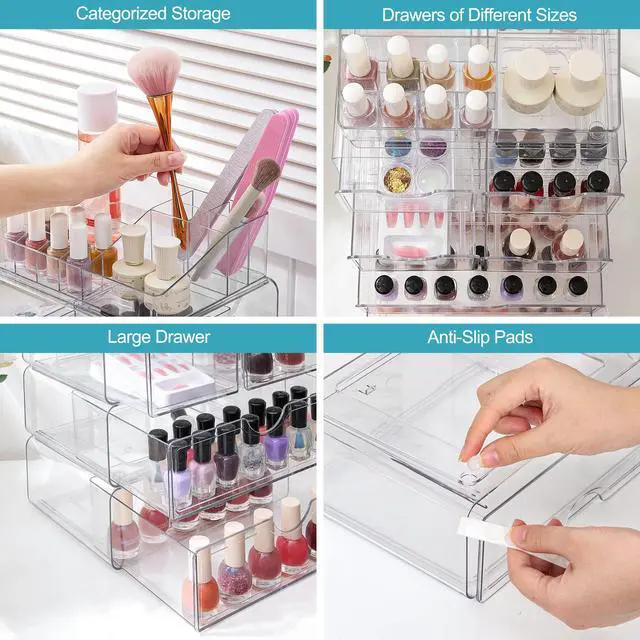 Alt view image 3 of 7 - 5 Tier Clear Makeup Organizer with Drawer, Cosmetic Storage for Dresser Countertop and Bathroom Vanity, Beauty Holder for Lipstick Brush Skincare