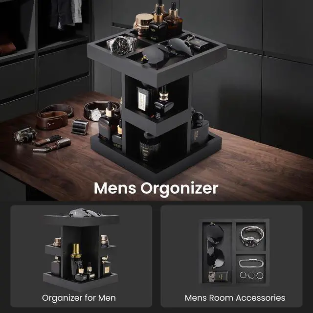 Alt view image 5 of 7 - Cologne Organizer for Men,Cologne Stand,3 Tier Wooden Perfume Shelf with Rotate,Desk Organizer,Gift for Dad From Wife,Husband Boyfriend Birthday Gift Ideas,Gifts for Men