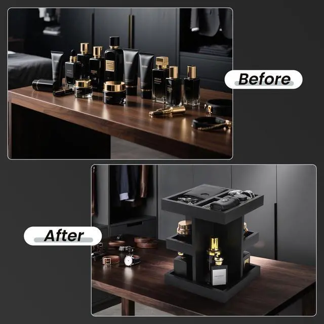Alt view image 6 of 7 - Cologne Organizer for Men,Cologne Stand,3 Tier Wooden Perfume Shelf with Rotate,Desk Organizer,Gift for Dad From Wife,Husband Boyfriend Birthday Gift Ideas,Gifts for Men