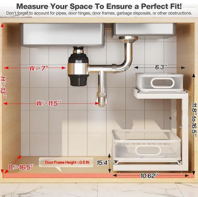 Alt view image 2 of 7 - 2-Pack Under Sink Storage Organizer with 2-Tier Slide Out Drawer, Sophisticated Mesh Pull Out Shelf for Kitchen & Bathroom, Fits Small Items, Upgraded Arched Track for Smooth Gliding(Patented)