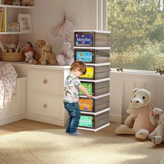 Alt view image 6 of 7 - Shelf Daily Weekly Clothes Organizer for Kids Foldable Weekly Hanging Closet Organizer with Door Plastic Closet Storage for Boys and Girls Monday Through Friday Essential StuffGrey & White