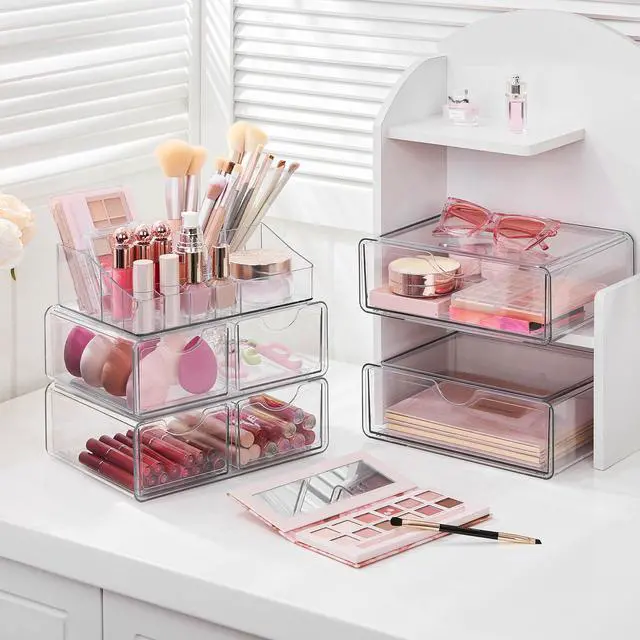 Alt view image 6 of 7 - 5 Tier Clear Makeup Organizer with Drawer, Cosmetic Storage for Dresser Countertop and Bathroom Vanity, Beauty Holder for Lipstick Brush Skincare