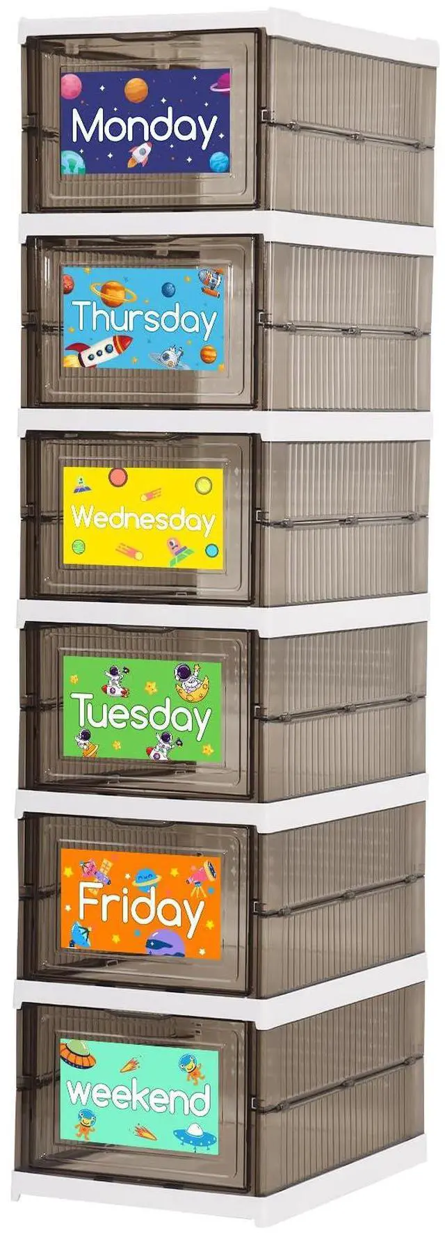 Main image of Shelf Daily Weekly Clothes Organizer for Kids Foldable Weekly Hanging Closet Organizer with Door Plastic Closet Storage for Boys and Girls Monday Through Friday Essential StuffGrey & White