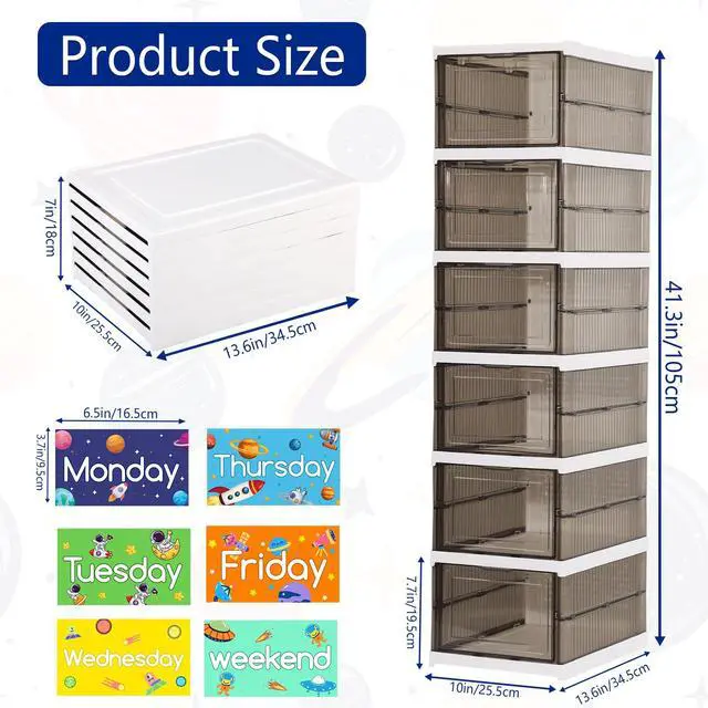 Alt view image 2 of 7 - Shelf Daily Weekly Clothes Organizer for Kids Foldable Weekly Hanging Closet Organizer with Door Plastic Closet Storage for Boys and Girls Monday Through Friday Essential StuffGrey & White