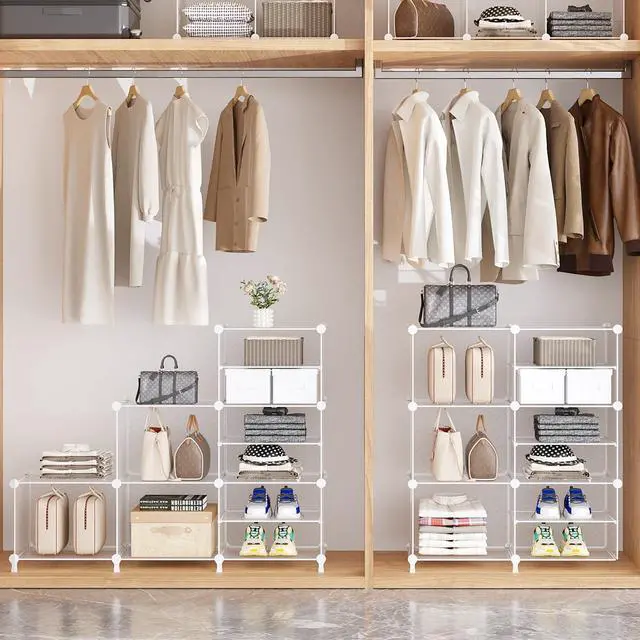 Alt view image 4 of 7 - Closet Organizer 6 Cube Storage Shelves Portable Closet Clothes Organizers and Storage Stackable Cubby Shelving for Closet Bedroom Living Room Office, Transparent Twill