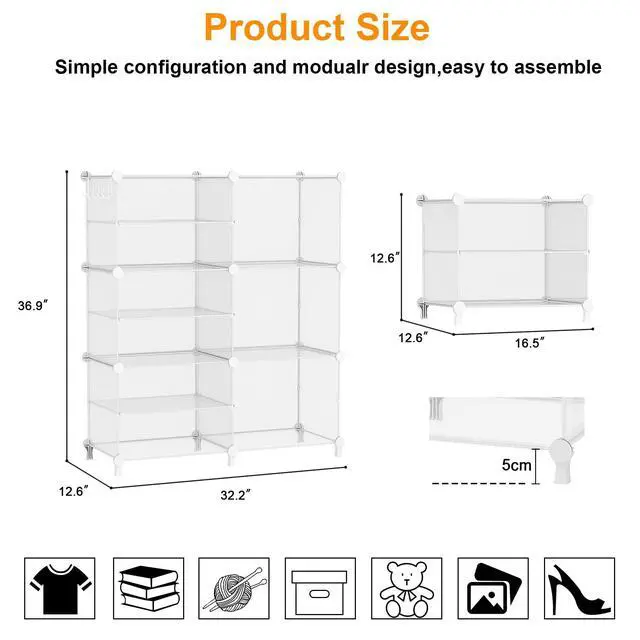 Alt view image 6 of 7 - Closet Organizer 6 Cube Storage Shelves Portable Closet Clothes Organizers and Storage Stackable Cubby Shelving for Closet Bedroom Living Room Office, Transparent Twill