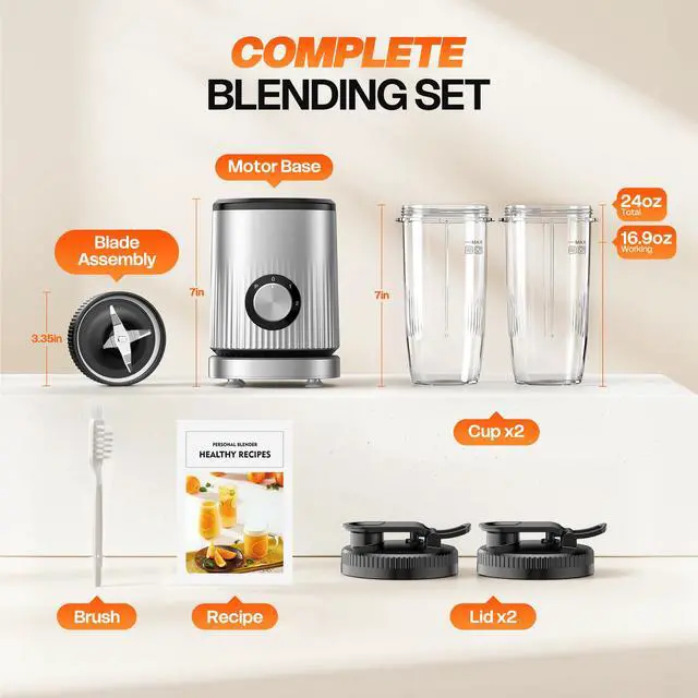 Alt view image 7 of 7 - Smoothie Blender Personal Blender for Shakes and Smoothies with 2 * 24oz To-Go Cups, Single Serve Smoothie Maker for Juices, Baby Food, Nutritious Recipe, Upgraded Version