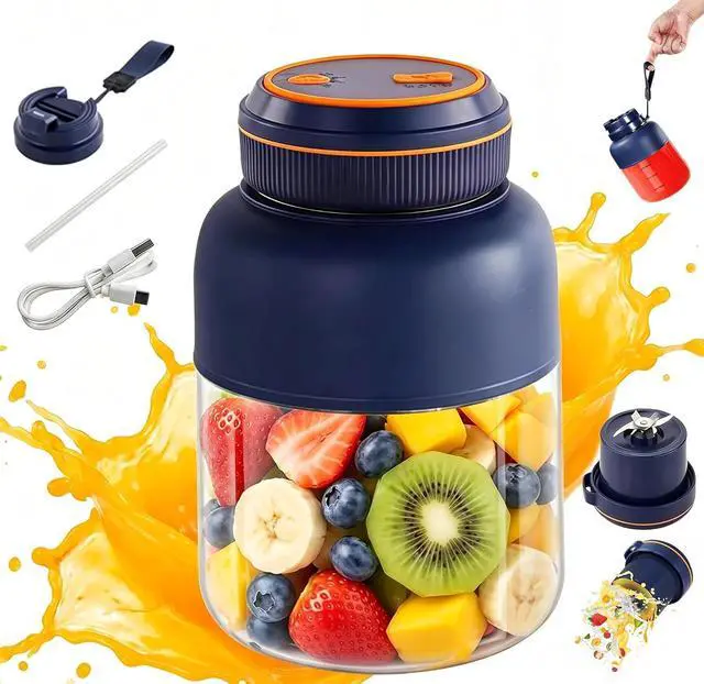 Main image of 800ml Portable Wireless Juicer Cup with Double Lid, Electric Juicer Cup, Usb Rechargeable, Household Appliances Juicers Blender for Shakes Ice Crushing Fruits & Vegetables, for Travel Gym Offices