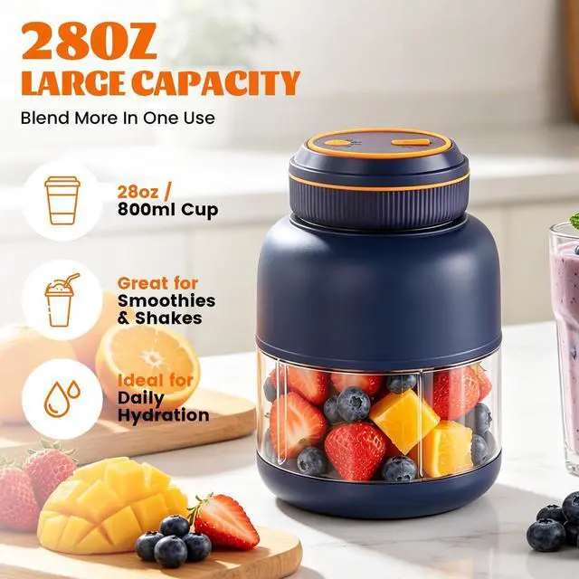 Alt view image 2 of 7 - 800ml Portable Wireless Juicer Cup with Double Lid, Electric Juicer Cup, Usb Rechargeable, Household Appliances Juicers Blender for Shakes Ice Crushing Fruits & Vegetables, for Travel Gym Offices