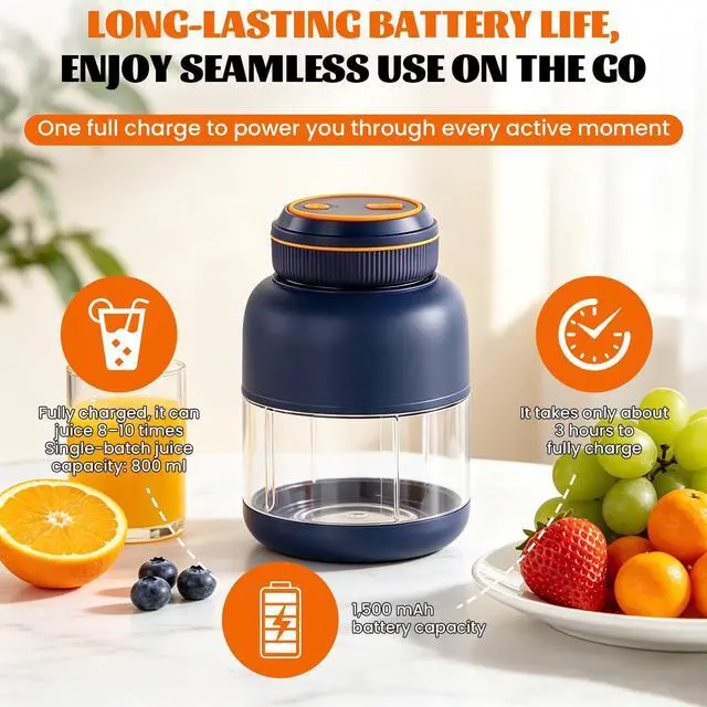 Alt view image 4 of 7 - 800ml Portable Wireless Juicer Cup with Double Lid, Electric Juicer Cup, Usb Rechargeable, Household Appliances Juicers Blender for Shakes Ice Crushing Fruits & Vegetables, for Travel Gym Offices