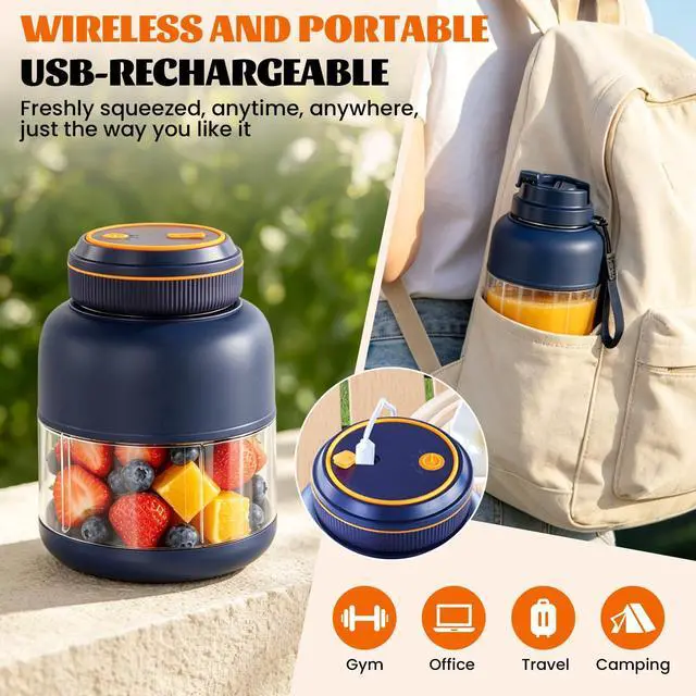 Alt view image 5 of 7 - 800ml Portable Wireless Juicer Cup with Double Lid, Electric Juicer Cup, Usb Rechargeable, Household Appliances Juicers Blender for Shakes Ice Crushing Fruits & Vegetables, for Travel Gym Offices