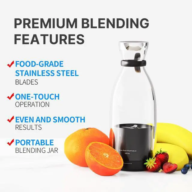 Alt view image 3 of 7 - Portable Blender for Shakes and Smoothies with 11.83 Oz Travel Cup and Lid,Durable Stainless Steel Blades for Juice Blending Performance, Black