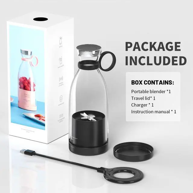 Alt view image 7 of 7 - Portable Blender for Shakes and Smoothies with 11.83 Oz Travel Cup and Lid,Durable Stainless Steel Blades for Juice Blending Performance, Black