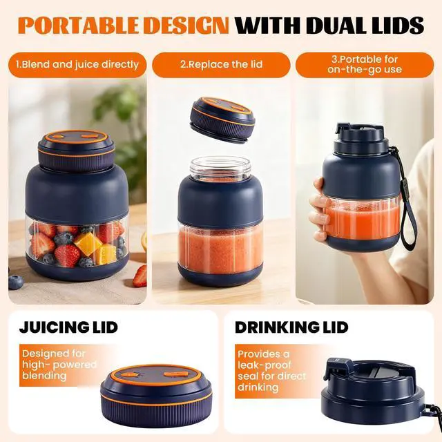 Alt view image 3 of 7 - 800ml Portable Wireless Juicer Cup with Double Lid, Electric Juicer Cup, Usb Rechargeable, Household Appliances Juicers Blender for Shakes Ice Crushing Fruits & Vegetables, for Travel Gym Offices