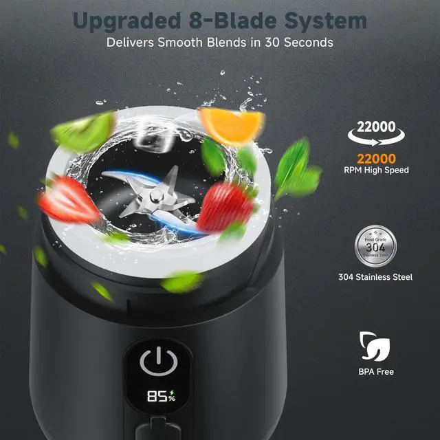 Alt view image 3 of 7 - Portable Blender, 8 Blades USB C Rechargeable Smoothie Blender
