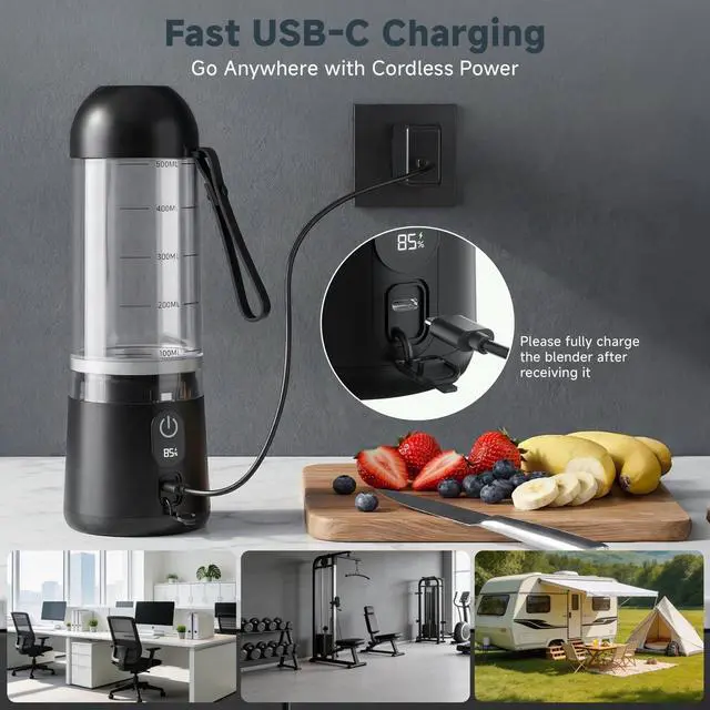 Alt view image 4 of 7 - Portable Blender, 8 Blades USB C Rechargeable Smoothie Blender