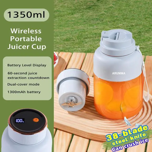 Alt view image 2 of 7 - Portable Juice Cup Blender for Smoothies Shakes Fruit Crush Baby Food Maker with Screen 47oz 1350ML USB Cordless Powerful Blades Blending Portable Smoothie Blender for Small Ice Kitchen Outdoor