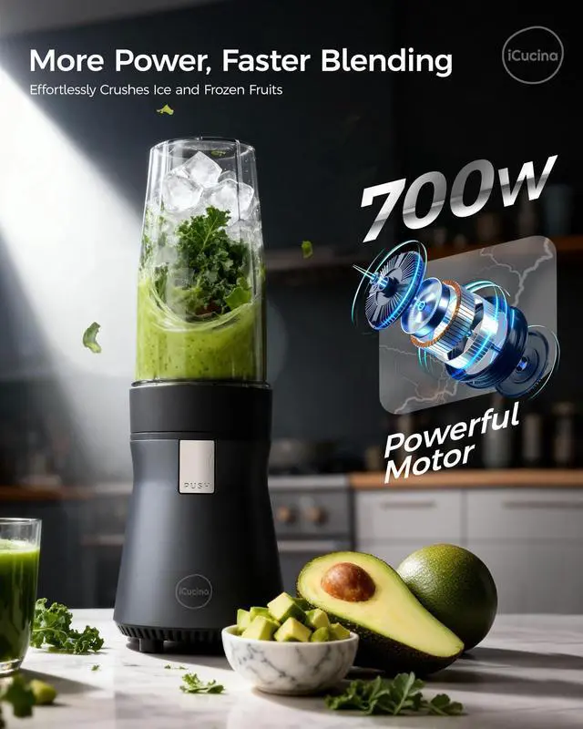 Alt view image 2 of 7 - Smoothie Blender, Personal Blender for Shakes and Smoothies, 700W Pulse Technology Single Serve Blenders with 2 x 28oz Protable Cups for Ice Crush, Frozen Fruit Drinks