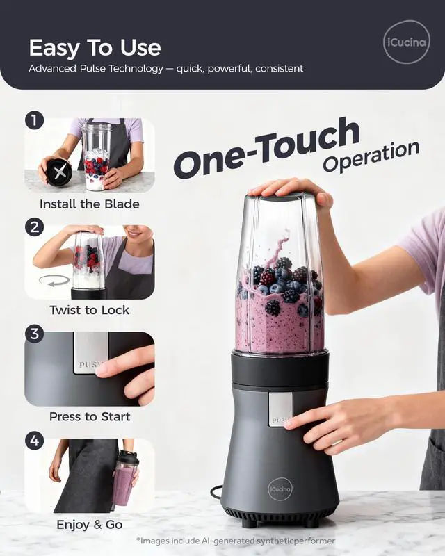 Alt view image 6 of 7 - Smoothie Blender, Personal Blender for Shakes and Smoothies, 700W Pulse Technology Single Serve Blenders with 2 x 28oz Protable Cups for Ice Crush, Frozen Fruit Drinks