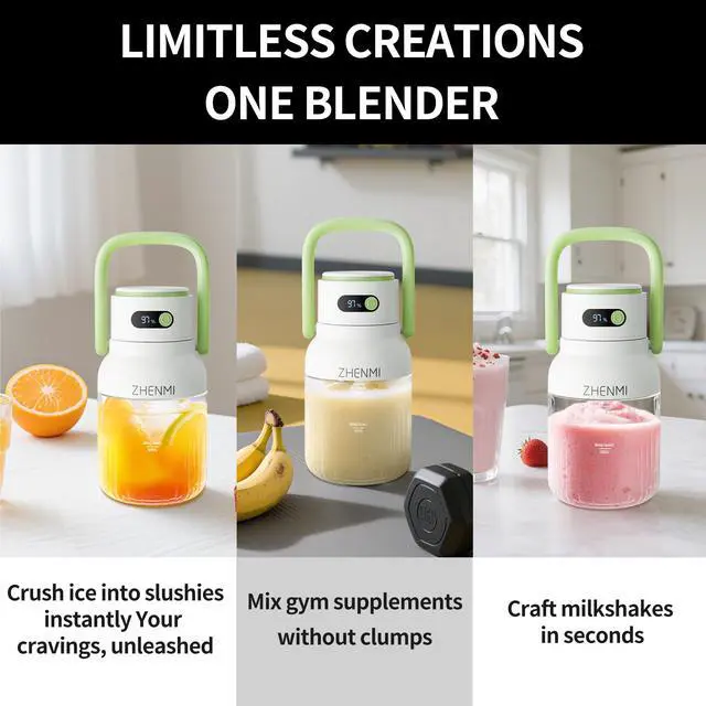 Alt view image 4 of 7 - Portable Blender, Personal Blender for Smoothies & Shakes, Cordless, 33oz BPA-Free Vessel, 18000RPM Motor, Leakproof Lid with Sip Spout, USB-C Rechargeable, Easy-to-Clean Parts (Green)