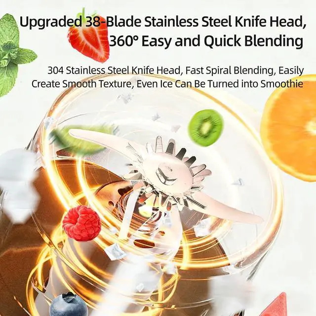 Alt view image 5 of 7 - Portable Juice Cup Blender for Smoothies Shakes Fruit Crush Baby Food Maker with Screen 47oz 1350ML USB Cordless Powerful Blades Blending Portable Smoothie Blender for Small Ice Kitchen Outdoor