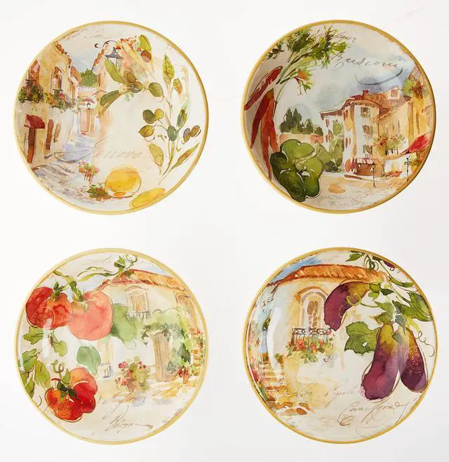 Main image of Piazzette 9.25" Soup/Pasta Bowls, Assorted Designs, Set of 4