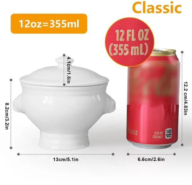 Alt view image 2 of 7 - Ceramic 12 oz Set of 4 Lion Head Porcelain Soup Bowls With Lid Cover White Microwave Dishwasher Safe Fruit Home Kitchen Sturdy Design