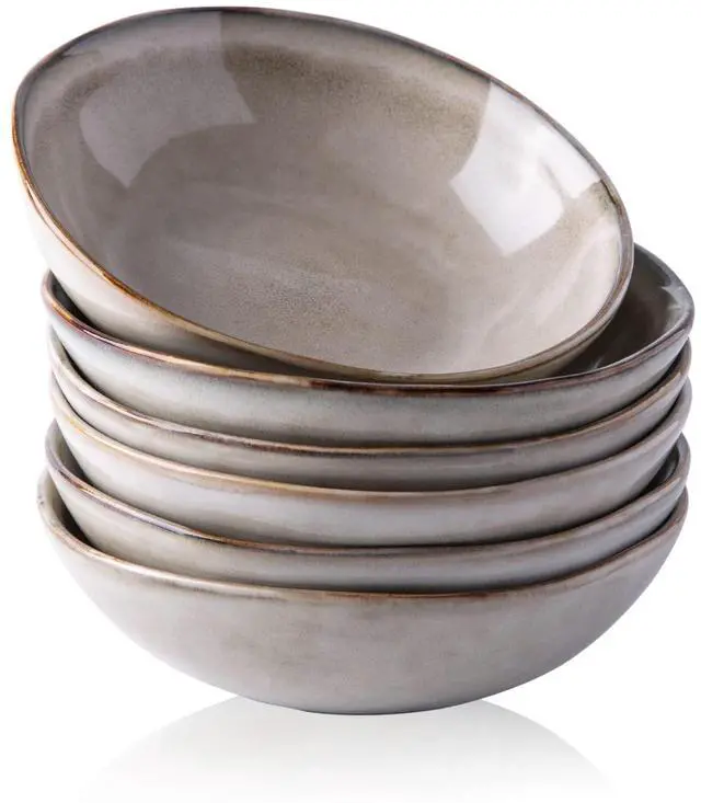 Main image of Ceramic Cereal Bowls Set of 6, 24 oz Handmade Stoneware Bowls Set for Cereal Soup Salad, Stylish Kitchen bowls for Meal, Dishwasher & Microwave Safe, Reactive Glaze-Cappuccino