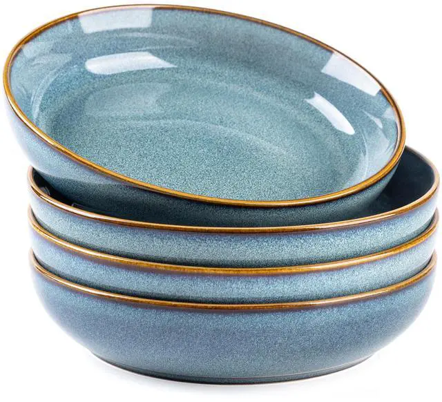 Main image of 8.75'' Large Ceramic Pasta Bowls, 38oz Stoneware Pasta Serving Bowls Set of 4 for Kitchen, Wide Bowls for Fruit,Pasta,Salad,Oatmeal,Meal, Microwave Safe, Reactive Glaze-Space Blue