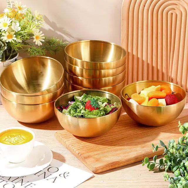Alt view image 4 of 7 - 10 Pcs Gold Bowls 5.9 Inch Stainless Steel Mixing Bowls Decorative Esthetician Bowl for Facial Metal Serving Bowl for Holiday Birthday Party Wedding Baking Prepping Salad Fruit Soup