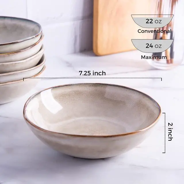 Alt view image 2 of 7 - Ceramic Cereal Bowls Set of 6, 24 oz Handmade Stoneware Bowls Set for Cereal Soup Salad, Stylish Kitchen bowls for Meal, Dishwasher & Microwave Safe, Reactive Glaze-Cappuccino