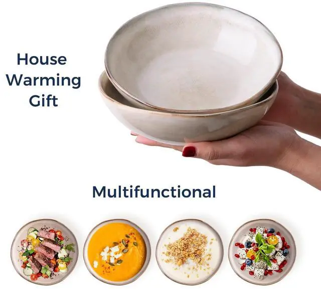 Alt view image 4 of 7 - Ceramic Cereal Bowls Set of 6, 24 oz Handmade Stoneware Bowls Set for Cereal Soup Salad, Stylish Kitchen bowls for Meal, Dishwasher & Microwave Safe, Reactive Glaze-Cappuccino