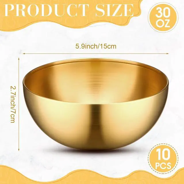 Alt view image 2 of 7 - 10 Pcs Gold Bowls 5.9 Inch Stainless Steel Mixing Bowls Decorative Esthetician Bowl for Facial Metal Serving Bowl for Holiday Birthday Party Wedding Baking Prepping Salad Fruit Soup
