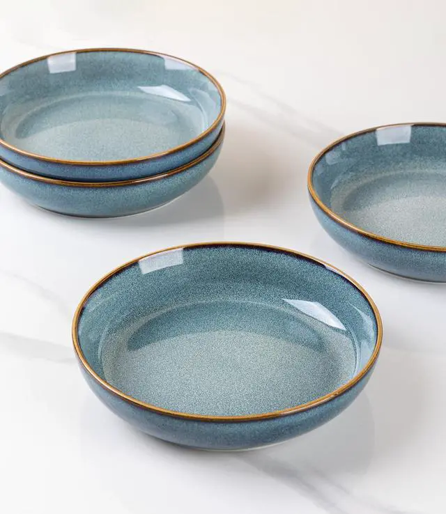 Alt view image 2 of 7 - 8.75'' Large Ceramic Pasta Bowls, 38oz Stoneware Pasta Serving Bowls Set of 4 for Kitchen, Wide Bowls for Fruit,Pasta,Salad,Oatmeal,Meal, Microwave Safe, Reactive Glaze-Space Blue