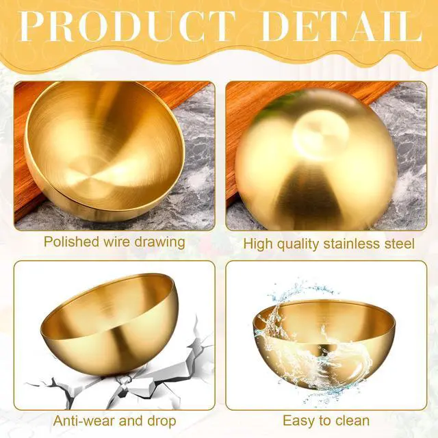 Alt view image 3 of 7 - 10 Pcs Gold Bowls 5.9 Inch Stainless Steel Mixing Bowls Decorative Esthetician Bowl for Facial Metal Serving Bowl for Holiday Birthday Party Wedding Baking Prepping Salad Fruit Soup