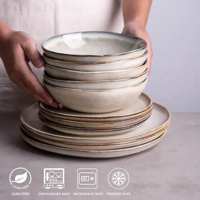 Alt view image 3 of 7 - Ceramic Cereal Bowls Set of 6, 24 oz Handmade Stoneware Bowls Set for Cereal Soup Salad, Stylish Kitchen bowls for Meal, Dishwasher & Microwave Safe, Reactive Glaze-Cappuccino