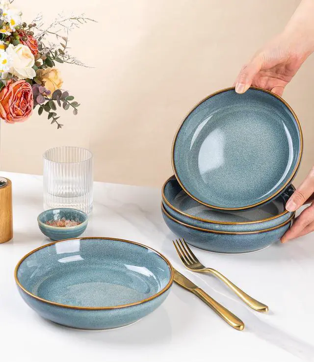 Alt view image 7 of 7 - 8.75'' Large Ceramic Pasta Bowls, 38oz Stoneware Pasta Serving Bowls Set of 4 for Kitchen, Wide Bowls for Fruit,Pasta,Salad,Oatmeal,Meal, Microwave Safe, Reactive Glaze-Space Blue