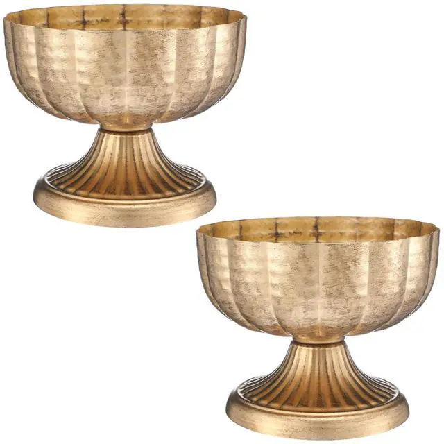 Main image of 2 Pcs Distressed Gold Metal Compote Bowl 8" Wide Gold Compote Vase Flower Fruits Plant Holder Centerpieces for Wedding Birthday Party Anniversary Indoor Outdoor Activity for Most Event