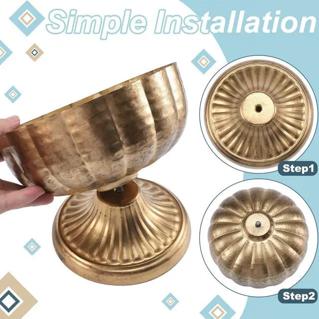 Alt view image 4 of 7 - 2 Pcs Distressed Gold Metal Compote Bowl 8" Wide Gold Compote Vase Flower Fruits Plant Holder Centerpieces for Wedding Birthday Party Anniversary Indoor Outdoor Activity for Most Event