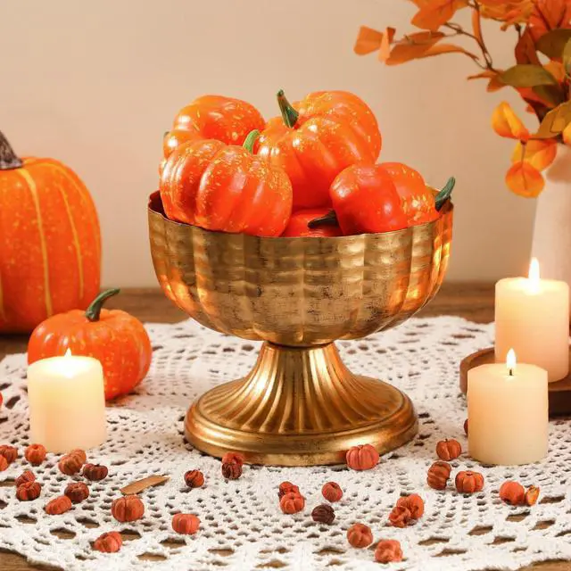 Alt view image 6 of 7 - 2 Pcs Distressed Gold Metal Compote Bowl 8" Wide Gold Compote Vase Flower Fruits Plant Holder Centerpieces for Wedding Birthday Party Anniversary Indoor Outdoor Activity for Most Event